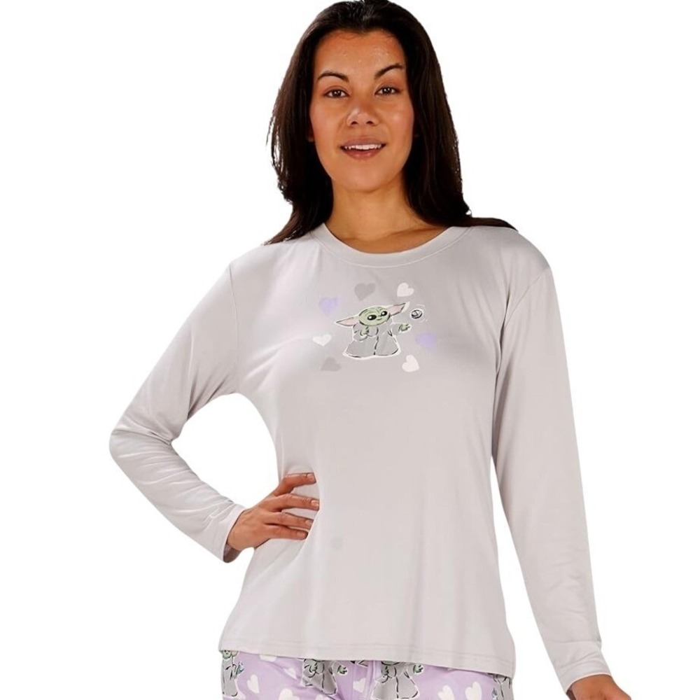 Star Wars Munki Munki Womens Grogu Pajama Top Long Sleeve Gray Small‎ Baby Yoda - Picture 2 of 3